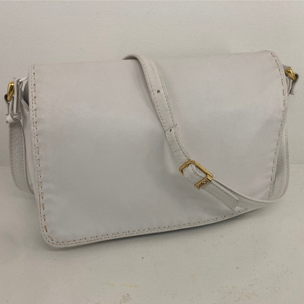 VTG Ganson White Leather Crossbody Purse Bag Multi Pocket Minimalist Scandi Norm